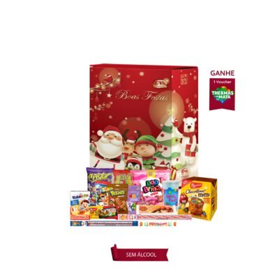 Cesta de Natal Kit Criança Feliz Apresentada em uma charmosa caixa de papelão kraft decorada com temas infantis, Esta cesta é repleta de itens deliciosos e divertidos. Inclui mini Chocotone M&M, Suco de frutas, Pipoca doce, balas sortidas, biscoitos recheados e pirulitos. Uma seleção perfeita para alegrar as festividades e encantar as crianças!